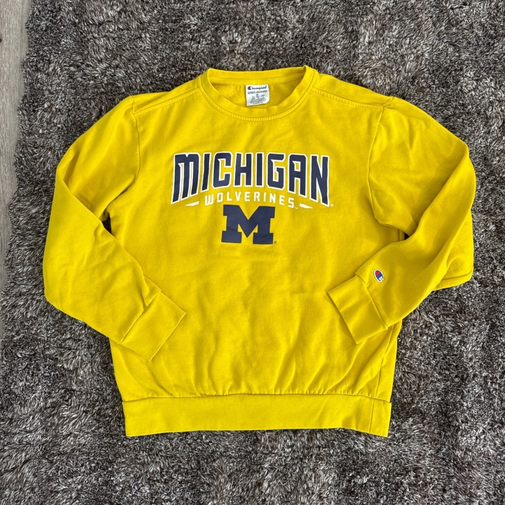 Champion Michigan Wolverines Crewneck Sweatshirt Mens M Yellow College